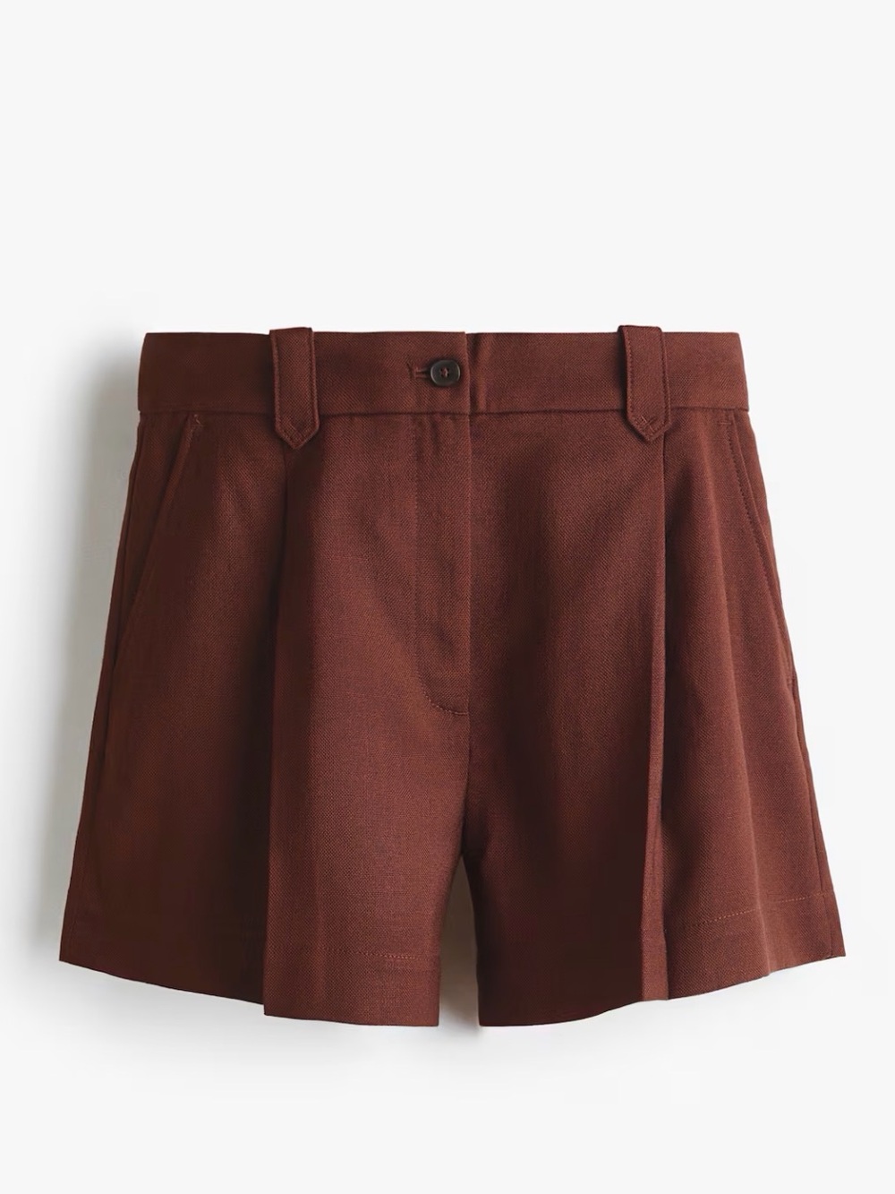 H&M Brown High-Rise Pleated Bermudas